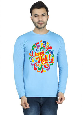 LV CARE Printed Men Round Neck Blue T-Shirt