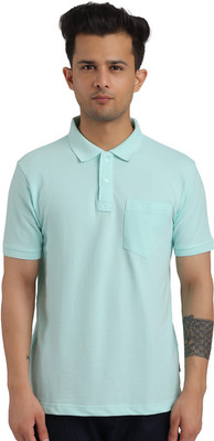 Bumchums Solid Men Polo Neck Light Blue T-Shirt