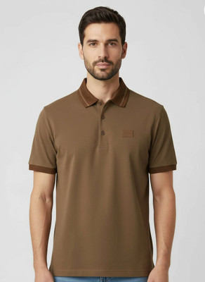 Wisetie Solid Men Polo Neck Brown T-Shirt