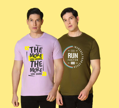 WOOSTRO Printed Men Round Neck Purple, Green T-Shirt