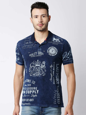 Pepe Jeans Printed, Typography Men Polo Neck Blue T-Shirt