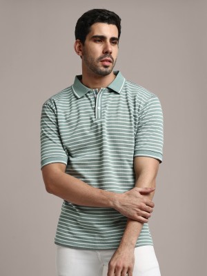 Leriya Fashion Striped Men Polo Neck Green T-Shirt
