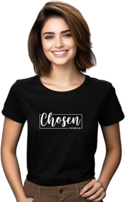 The Witty Curls Printed Women Round Neck Black T-Shirt