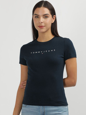 TOMMY HILFIGER Solid Women Round Neck Blue T-Shirt