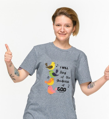 The Witty Curls Graphic Print Women Round Neck Grey T-Shirt