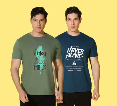 WOOSTRO Printed Men Round Neck Blue, Green T-Shirt