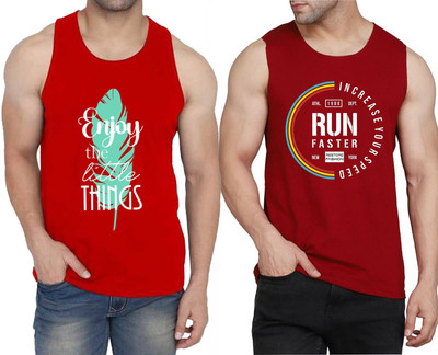 WOOSTRO Printed Men Round Neck Red, Maroon T-Shirt