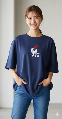 UrGear Printed Women Round Neck Navy Blue T-Shirt