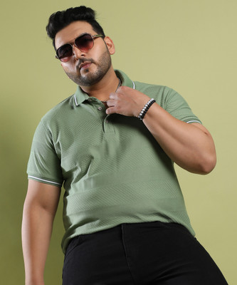 Instafab Plus Self Design Men Polo Neck Green T-Shirt