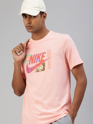 NIKE Graphic Print Men Round Neck Pink T-Shirt