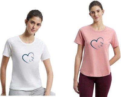 UNICUS APPAREL Printed Women Round Neck White, Pink T-Shirt