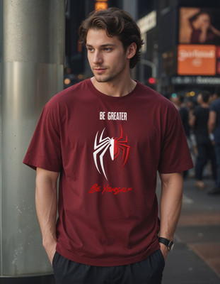 Smartees Printed Men Round Neck Maroon T-Shirt