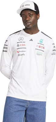 ADIDAS Printed Men Mandarin Collar White T-Shirt