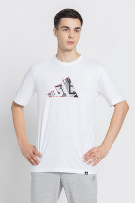 ADIDAS Printed Men Round Neck White T-Shirt