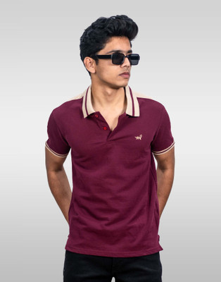Lynx Colorblock Men Polo Neck Maroon T-Shirt