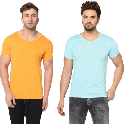 Tresna Fab Solid Men V Neck Yellow T-Shirt