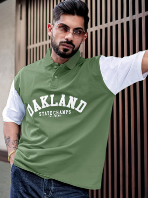 MANIAC Printed Men Polo Neck Green, White T-Shirt