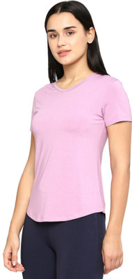 Laasa Sports Solid Women Round Neck Pink T-Shirt