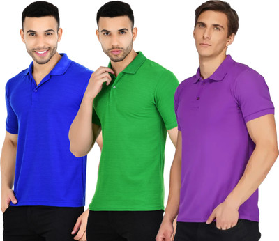 YUALIN CREATION Solid Men Polo Neck Multicolor T-Shirt