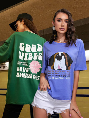 Christy World Printed Women Round Neck Multicolor T-Shirt
