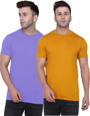 Kroptee Solid Men Round Neck Purple, Yellow T-Shirt