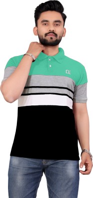 KHAHURIYO ENTERPRISE Striped Men Polo Neck Light Green T-Shirt