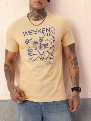 Kook N Keech Printed Men Round Neck Beige T-Shirt