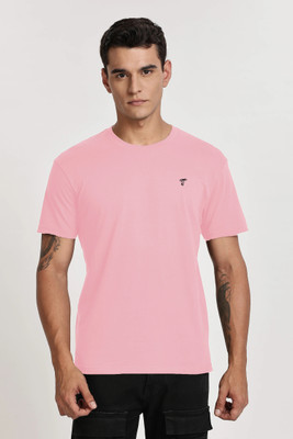 TT THE TEE Solid Men Round Neck Pink T-Shirt