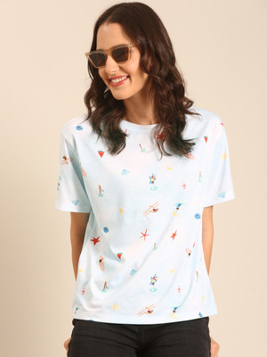 Marca Disati Graphic Print Women Round Neck Blue T-Shirt
