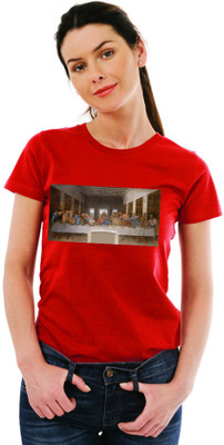 montae Printed Women Round Neck Red T-Shirt