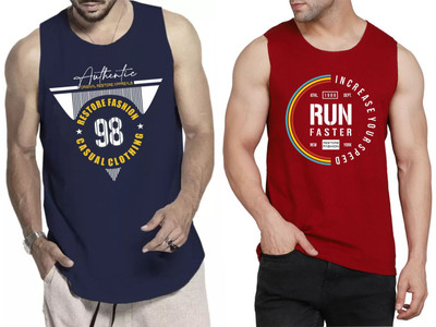 WOOSTRO Printed Men Scoop Neck Dark Blue, Maroon T-Shirt