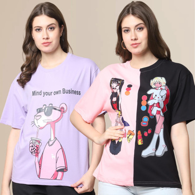 Mast & Harbour Printed Women Round Neck Multicolor T-Shirt