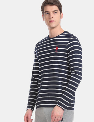 U.S. POLO ASSN. Striped Men Round Neck Blue T-Shirt