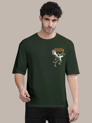 Bullmer Printed, Typography Men Round Neck Dark Green T-Shirt