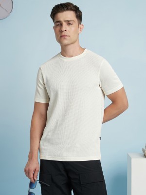 Dennis Lingo Solid Men Round Neck Beige T-Shirt