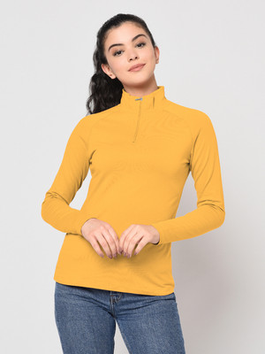 METRONAUT Solid Women High Neck Yellow T-Shirt