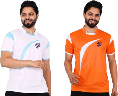 La Milano Printed Men Mandarin Collar Orange, White T-Shirt
