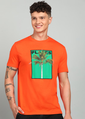 United Colors of Benetton Graphic Print Men Round Neck Orange T-Shirt