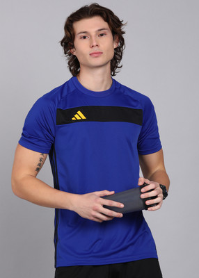 ADIDAS Printed Men Round Neck Blue T-Shirt