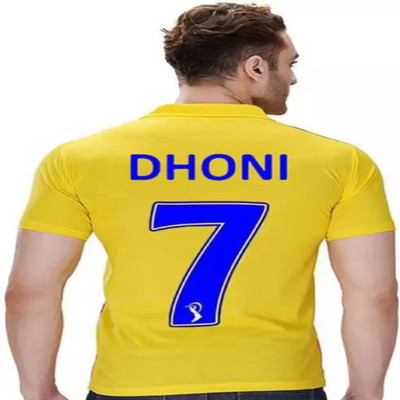 MSV Printed, Typography Men Polo Neck Yellow T-Shirt