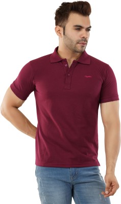 CRYSTON Solid Men Polo Neck Maroon T-Shirt