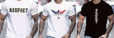 GP GARMENTS Printed Men Round Neck White, Black T-Shirt