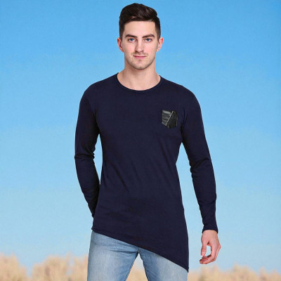 Faricon Trend Solid Men Round Neck Dark Blue T-Shirt