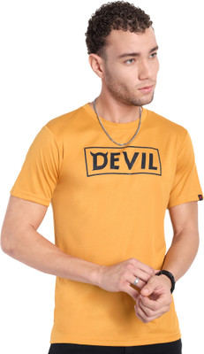 Go Devil Printed Men Round Neck Yellow T-Shirt