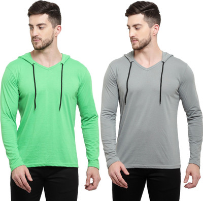 Adorbs Trend Solid Men Hooded Neck Grey, Light Green T-Shirt