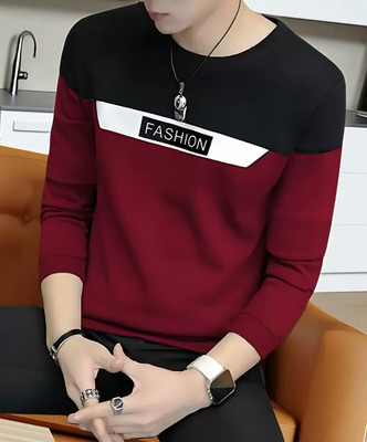 Autna Solid Men Round Neck Maroon T-Shirt
