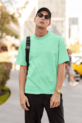 HouseOfCommon Solid Men Round Neck Light Green T-Shirt