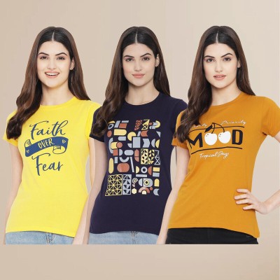 Fabflee Typography, Graphic Print Women Round Neck Multicolor T-Shirt