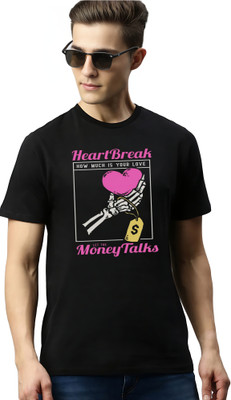 ELEGANT FOX Printed Men Round Neck Black T-Shirt