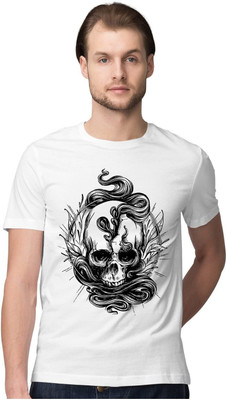 NOIDAPRINT Graphic Print Men Round Neck White T-Shirt